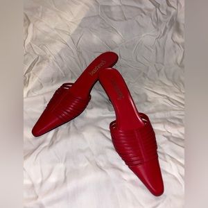 Vintage Coup D’Etat Red Leather Kitten Heel Mules